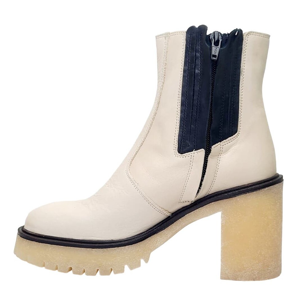 Free People White Leather Chunky Boots James Chelsea Lugged MSRP $188 Women's 6